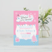 Invitation Winter Onederland Snowman rose Bleu 1er anniversai (Debout devant)