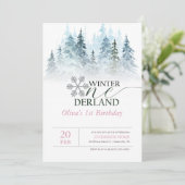 Invitation Winter ONEderland Snowy Forest 1st Birthday (Debout devant)