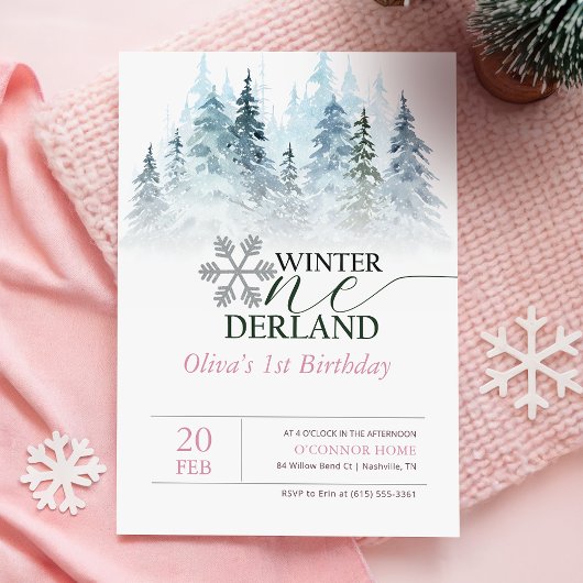 Invitation Winter ONEderland Snowy Forest 1st Birthday