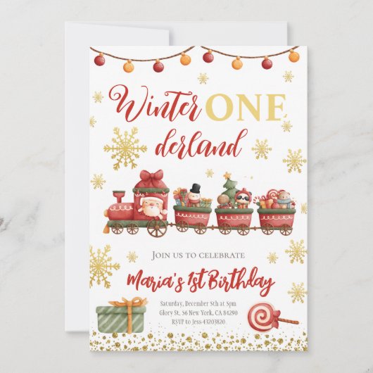 Invitation Winter Onederland train de Noël Gold Anniversaire (Devant)