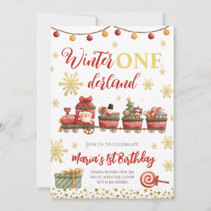 Invitation Winter Onederland train de Noël Gold Anniversaire