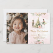 Invitation Winter Onederland Whimsical 1er anniversaire photo (Devant)