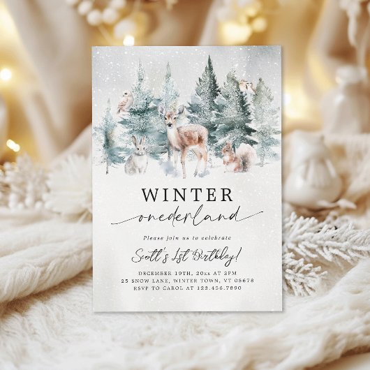 Invitation Winter ONEderland Woodland Forest 1st Birthday