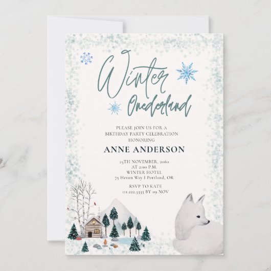 Invitation Winter Onederlant 1st First Birthday Animals  (Devant)