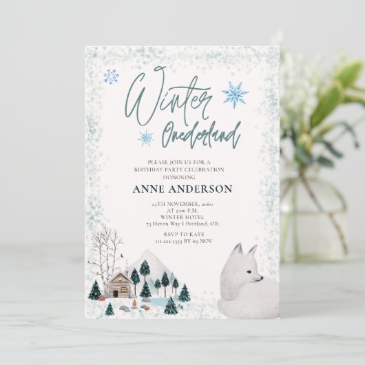 Invitation Winter Onederlant 1st First Birthday Animals  (Debout devant)