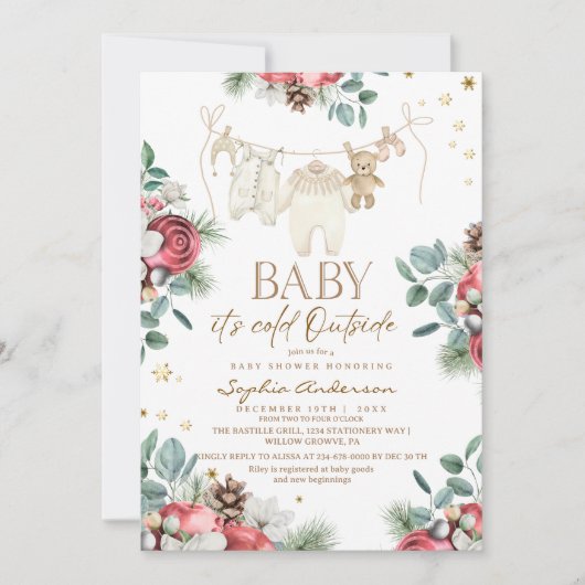 Invitation Winter Pastel Florals Outside Baby Shower  (Devant)