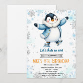 Invitation Winter penguin ice skate theme invite (Devant / Derrière)