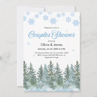 Invitation Winter Pine Trees Snowflakes Couples Bridal Shower