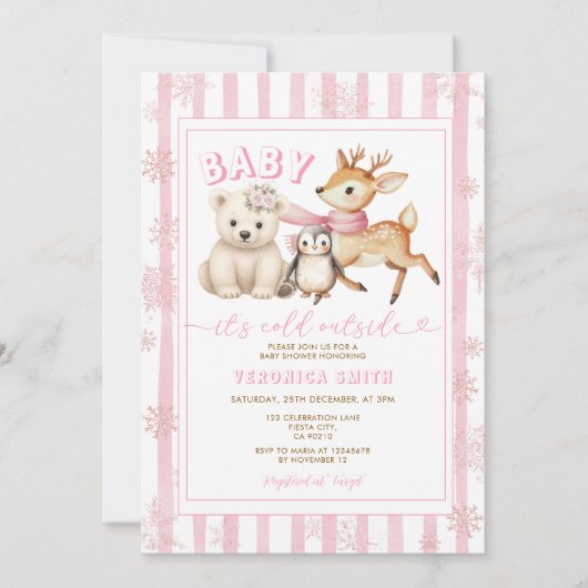 Invitation Winter Pink Baby It’s Cold Outside Baby Shower (Devant)