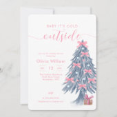 Invitation Winter Pink Bow Christmas Tree Baby Shower (Devant)