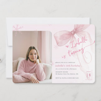 Invitation Winter Pink Bow Girl Photo 16th Birthday Party