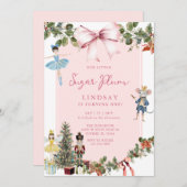 Invitation Winter Pink Bow Nutcracker Ballet Anniversaire (Devant / Derrière)