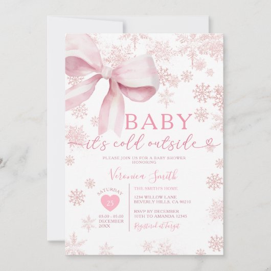 Invitation Winter Pink Little Snowflake Baby Shower Party (Devant)