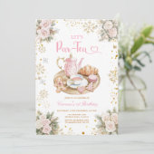 Invitation Winter Pink Tea Party Birthday Snowflakes (Debout devant)