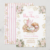 Invitation Winter Pink Tea Party Birthday Snowflakes (Devant / Derrière)