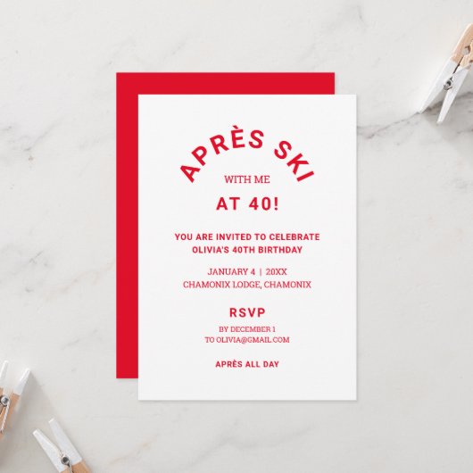 Invitation Winter Red Après Ski Avec Moi À 40 Anniversaire Fê (Devant/Arrière en situation)