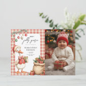 Invitation Winter Red Christmas Silly Goose 1st birthday (Debout devant)