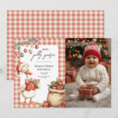 Invitation Winter Red Christmas Silly Goose 1st birthday (Devant / Derrière)
