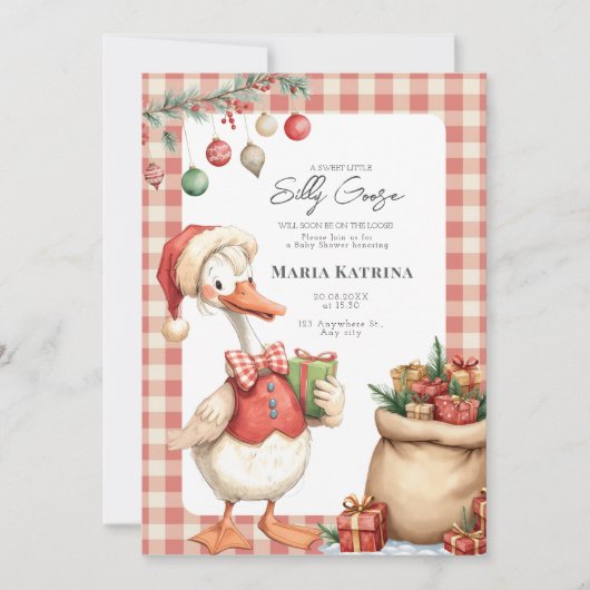 Invitation Winter Red Christmas Silly Goose Baby Shower (Devant)