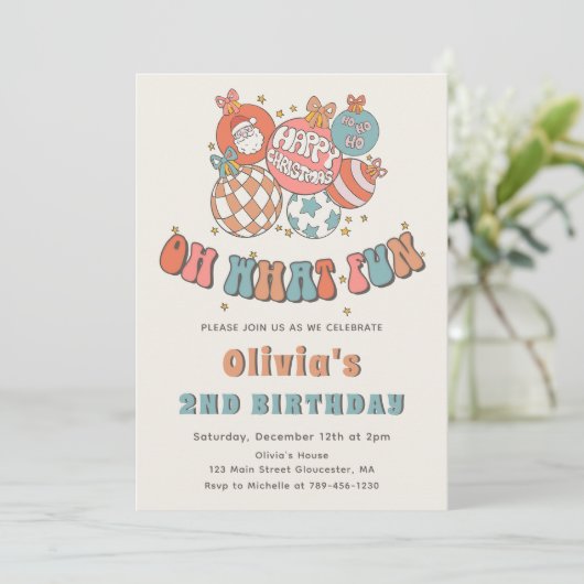 Invitation Winter Retro Santa Claus Noël fête d'anniversaire (Debout devant)