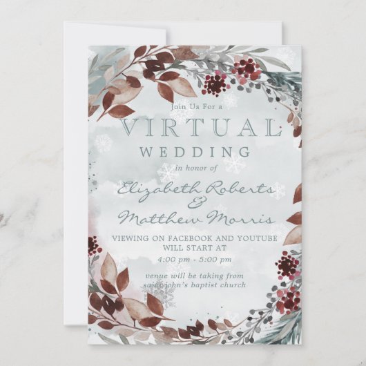 Invitation Winter Sage Brown Rustic Mariage virtuel (Devant)