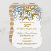 Invitation Winter Silver Gold Snowflakes 50e mariage (Devant / Derrière)