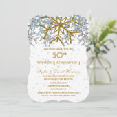 Invitation Winter Silver Gold Snowflakes 50e mariage (Debout devant)