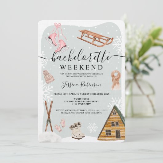 Invitation Winter ski bachelorette (Debout devant)
