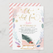 Invitation Winter Sleigh Oh What Fun Noël 1er Anniversaire (Devant / Derrière)