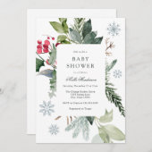 Invitation Winter Snow and Evergreen Baby Shower (Devant / Derrière)