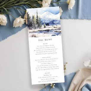 Invitation Winter Snow Mountain Ski Landcape Menu Mariage
