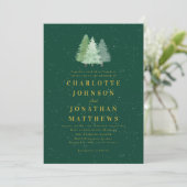 Invitation Winter Snow Woodland Green Gold Mariage QR Code (Debout devant)