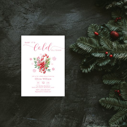 Invitation Winter Snowflake Festive Candy Cane Baby Shower 