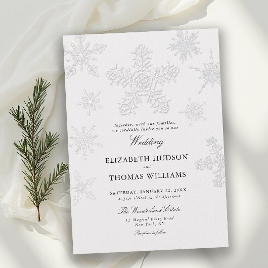 Invitation Winter Snowflake Lace Modern Classic Ivory Wedding