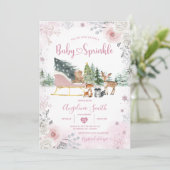 Invitation Winter Snowflake Pastel Pink Sleigh Baby Sprinkle (Debout devant)