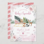 Invitation Winter Snowflake Pastel Pink Sleigh Baby Sprinkle (Devant / Derrière)