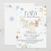 Invitation Winter Snowflakes Silver and Gold  Baby Shower  (Devant / Derrière)