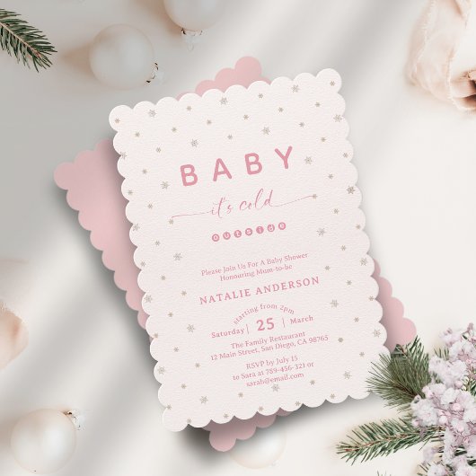 Invitation Winter Soft Rose Il fait froid dehors Baby shower