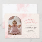 Invitation Winter Sprinkles Baby Arch Photo First Birthday (Devant / Derrière)