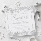Invitation Winter Sweet 16 Anniversaire Silver Foil Snowflake