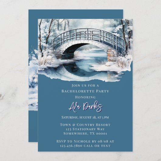 Invitation Winter Water Stream Bridge Bachelorette Party (Devant / Derrière)