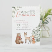 Invitation Winter Watercolor Animal Onederland First Birthday (Debout devant)