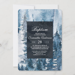 Invitation Winter Watercolor Forêt & Marine Blue & White Invi