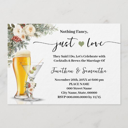 Invitation Winter White Nothing Fancy Just Love Wedding (Devant)