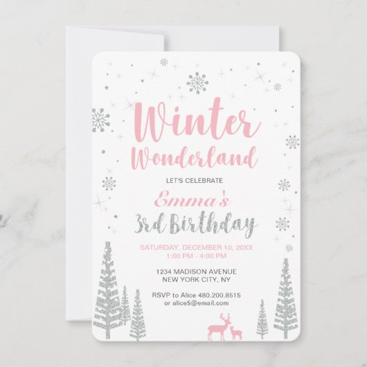 Invitation Winter Wonderland 3ème anniversaire Invitation, Gi (Devant)