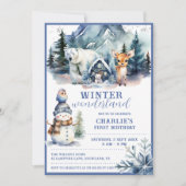 Invitation Winter Wonderland Anniversaire de enfant d'aquarel (Devant)