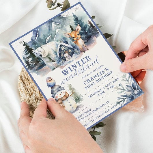 Invitation Winter Wonderland Anniversaire de enfant d'aquarel