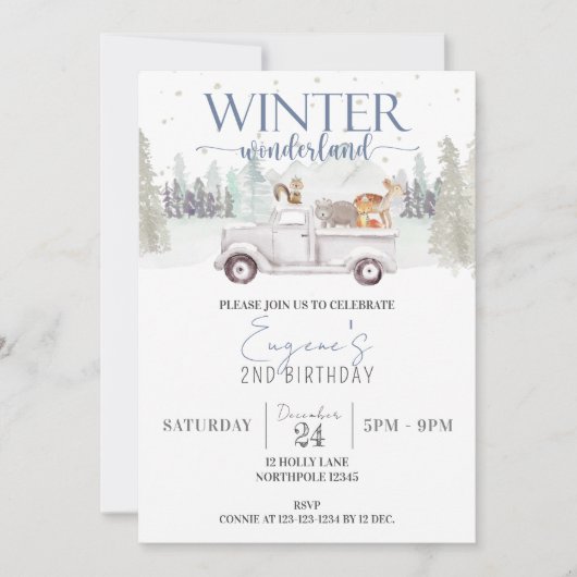 Invitation Winter Wonderland Anniversaire, Garçon 2e Annivers (Devant)