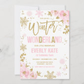 Invitation Winter Wonderland Anniversaire Gold Pink Snowflake (Devant)