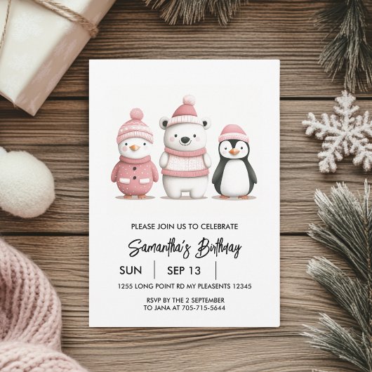 Invitation Winter Wonderland Anniversaire | Rose clair